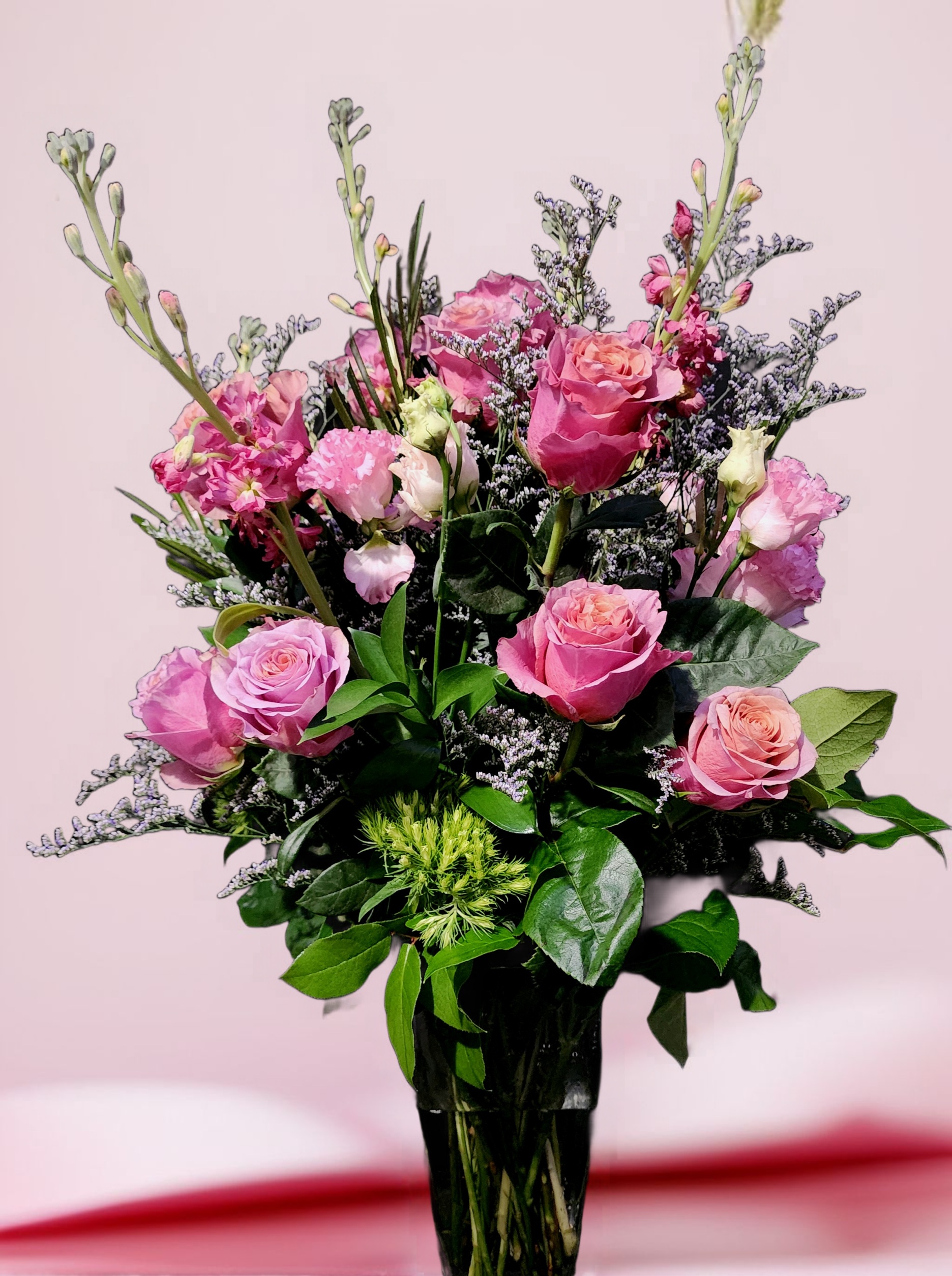 Pink Rose Vase Bouquet