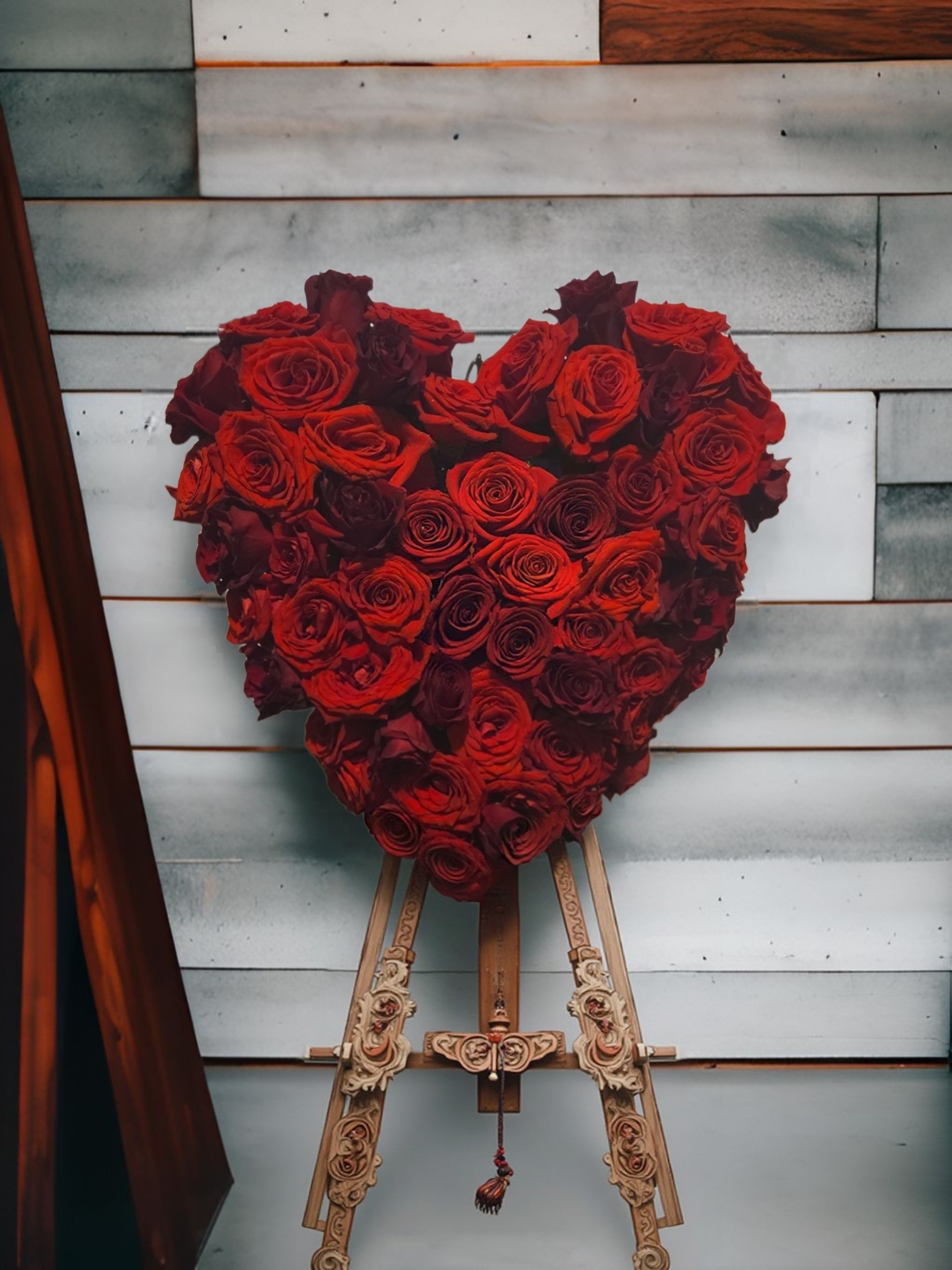 Red Rose Sympathy Heart on Stand