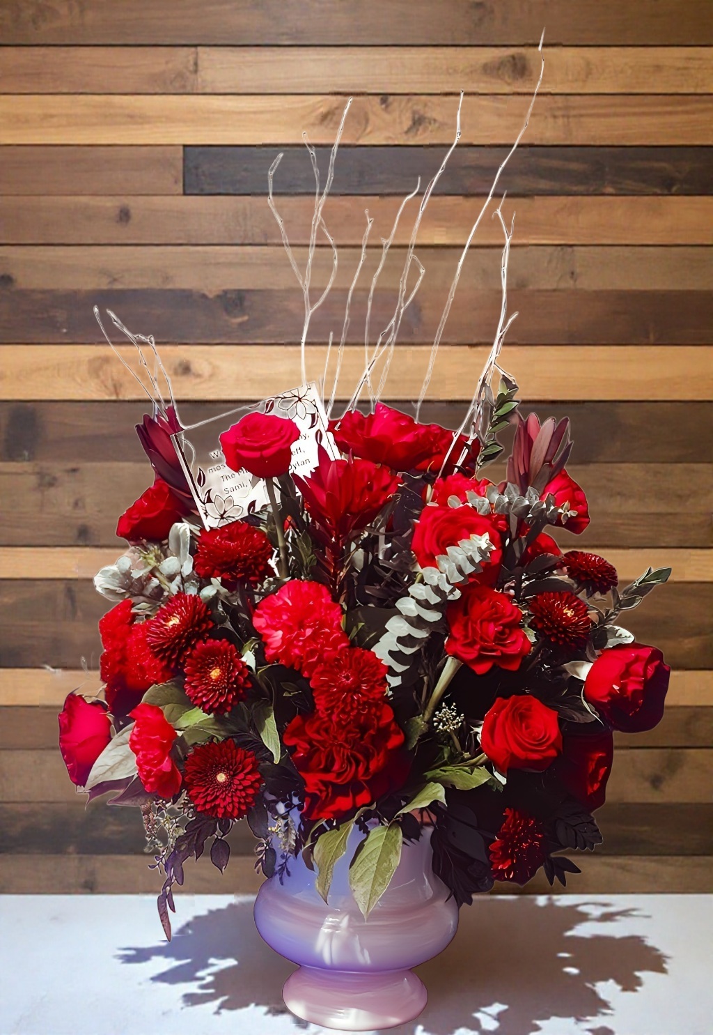 Deep Red Floral Urn