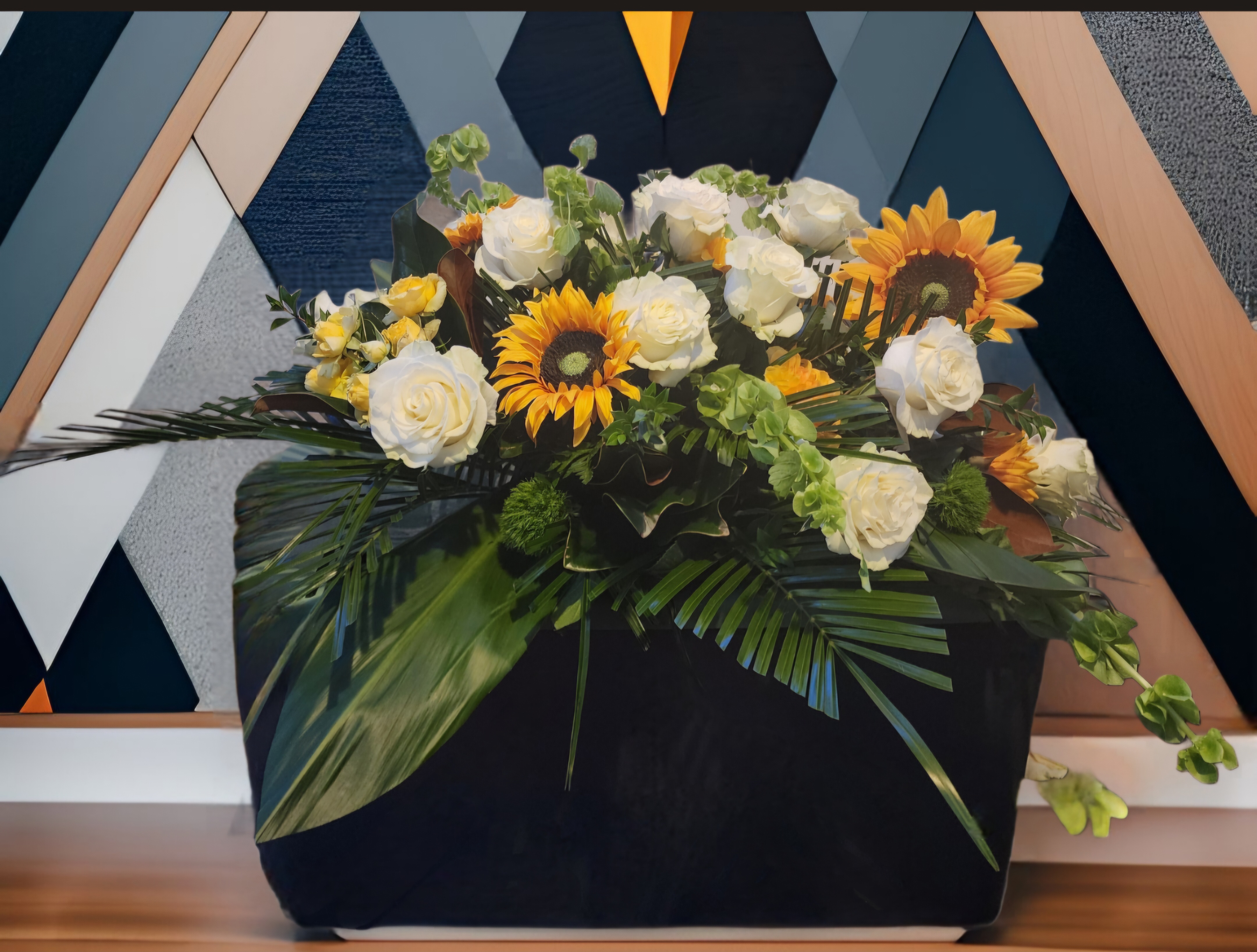 Sunflower & White Rose Basket